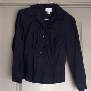 Ann Taylor navy ruffled blouse